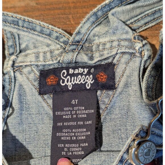 Baby Squeeze Vintage Denim Jean Overall Dress 4T Embroidered Patches Y2K - Picture 2 of 4